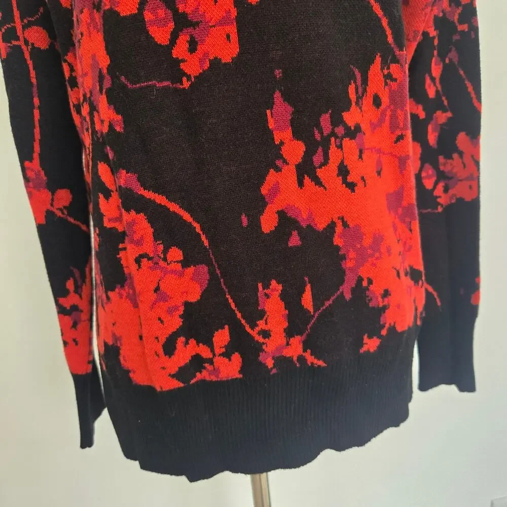 Diane von Furstenberg Merino Wool Floral Sweater Cowl Neck Bold Artsy Women XS